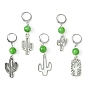 Alloy Cactus Pendant Decoration, with Natural Mashan Jade Beads and 304 Stainless Steel Leverback Clasps