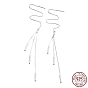 925 Sterling Silver Long Ear Thread, Tiny Bar with Long Chain Tassel Drop Earrings for Women