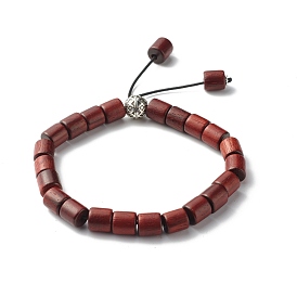 Waxed Wooden Column Beads Stretch Bracelet for Men Women, Tibetan Style Alloy Round Beads Bracelet with Tassel