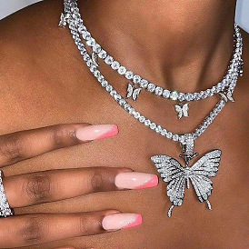 Exquisite Butterfly Necklace with Sparkling Diamonds - Hip Hop Jewelry