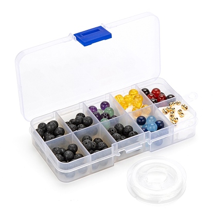 DIY Chakra Jewelry Making Kits, Including Gemstone Beads, Brass Spacer Beads and Elastic Thread
