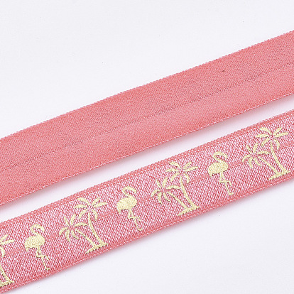 Flat Elastic Cord, Flamingo Shape & Coconut Palm Pattern