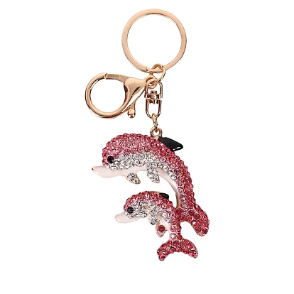 KC Gold Tone Plated Alloy Keychains, with Rhinestone and Enamel, Dolphin