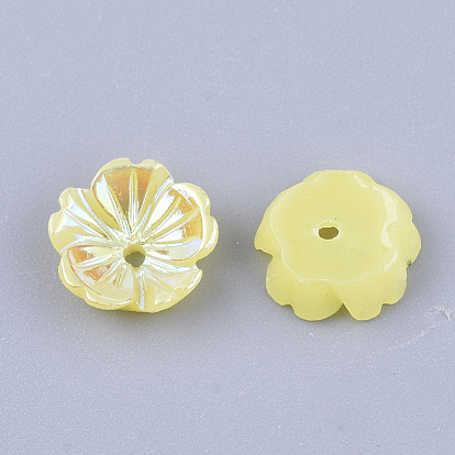 Des perles de résine opaques, de couleur plaquée ab , 5 pétales, fleur