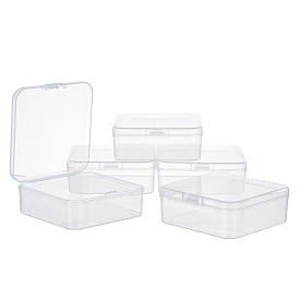 Transparent Plastic Bead Containers, with Hinged Lids, Flip Cover, Square