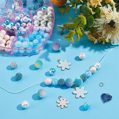 Kits de fabrication de bracelets de flocon de neige bricolage sunnyclue, y compris strass en argile polymère et acrylique et perles en plastique et en verre, Pendentifs en émail , Anneaux en laiton, ficelle élastique