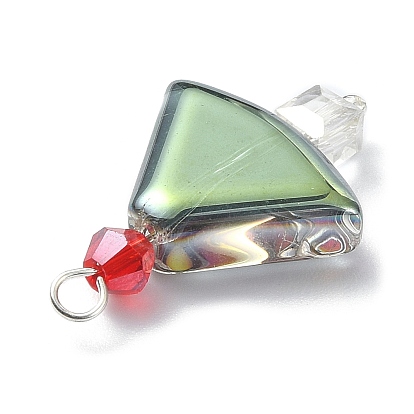 Galvanoplastie pendentifs en perles de verre transparent, avec les accessoires en laiton argent, charmes de triangle