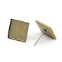 Brass Stud Earring Settings, 13x13mm, Tray: 12x12mm, Pin: 0.6mm thick