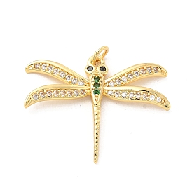 Brass Micro Pave Cubic Zirconia Pendants, with Jump Ring, Dragonfly Charm, Golden