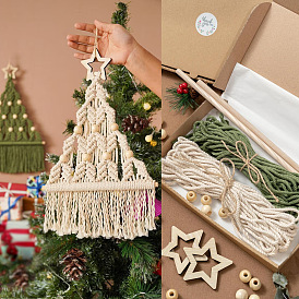 Bricolage étoile arbre de noël gland pendentif décoration kits de macramé, comprenant une corde en coton et une étoile en bois