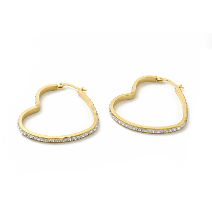 Boucles d'oreilles créoles coeur strass cristal, 304 bijoux en acier inoxydable pour femmes