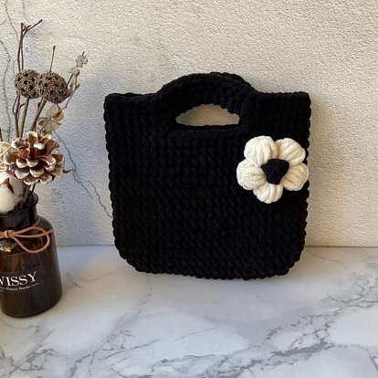 DIY Handbag Knitting Beginner Kits, including Polyester Chunky Yarn, Fiberfill, Crochet Needle, Instruction