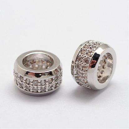 Micro cuivres ouvrent zircone cubique perles européennes, rondelle, Perles avec un grand trou   , sans plomb et sans nickel