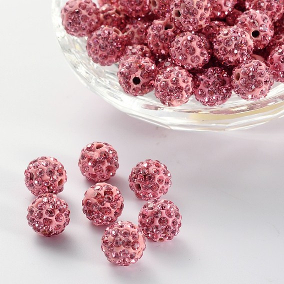 Pave Disco Ball Beads, Polymer Clay Rhinestone Beads, PP13(1.9~2mm), 6 Rows Rhinestone, 10mm, Hole: 2mm