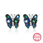Rhodium Plated Sterling Silver Butterfly Stud Earrings, with Cubic Zirconia, with 925 Stamp