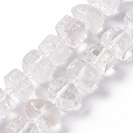 Natural Quartz Crystal Beads Strands, Rock Crystal, Faceted, Flat Round