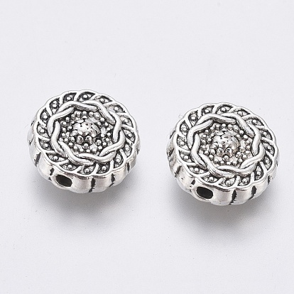 Perles en alliage de style tibétain, sans plomb et sans cadmium, plat rond, 10x4mm, Trou: 1.5mm