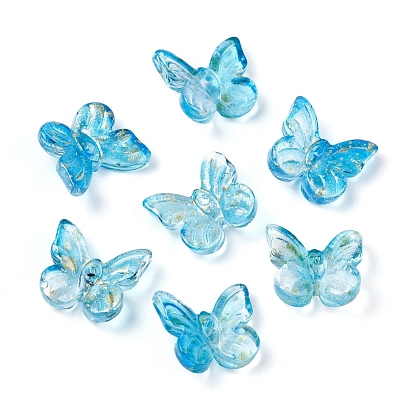 Electroplate Glass Beads, with Golden Foil, Butterfly