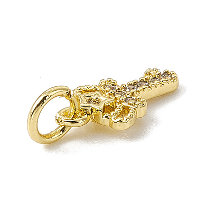 Brass Micro Pave Cubic Zirconia Charms, with Jump Rings, Crown Key with Star Charms