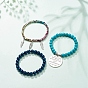 3 pcs 3 ensemble de bracelets extensibles en turquoise synthétique (teints) et hématite, forme de plume et mot l'amour entre une grand-mère et sa petite-fille est pour toujours bracelets à breloques pour femmes