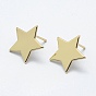 Brass Stud Earring Findings, with Loop and Flat Plate, Long-Lasting Plated, Real 18K Gold Plated, Nickel Free, Star