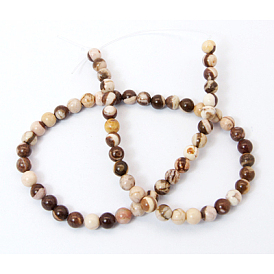 Natural Zebra Jasper Beads Strands, Round, 6mm, Hole: 1mm