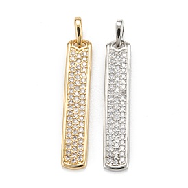 Brass Micro Pave Clear Cubic Zirconia Pendants, Long-Lasting Plated, Rectangle