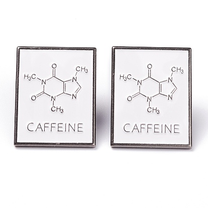 Alloy Enamel Brooches, Enamel Pin, for Teachers Students, with Plastic Clutches, Rectangle with Chemical Equation, Platinum, White