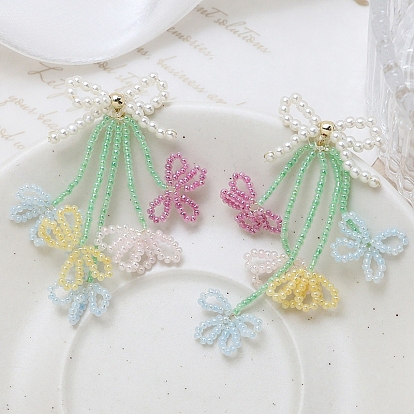 Déocrations de pendentif de fleurs tissées en perles de verre, pour boucles d'oreilles accessoires de sac à main de téléphone portable