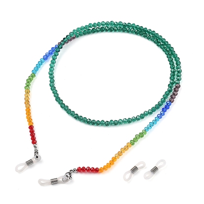 Chakra Eyeglasses Chains, Neck Strap for Eyeglasses, with Faceted Rondelle Transparent Glass Beads and 304 Stainless Steel Lobster Claw Clasps