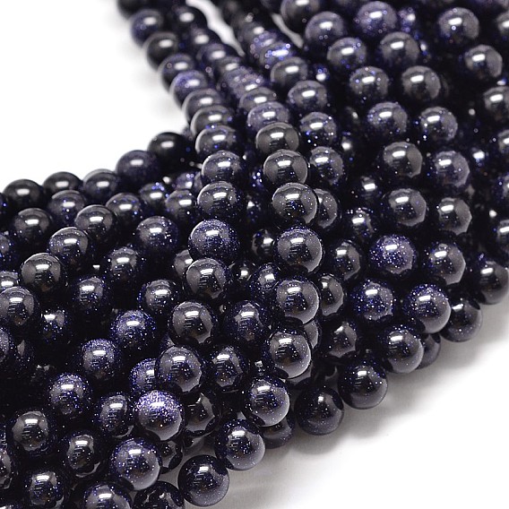 Synthetic Blue Goldstone Round Bead Strands