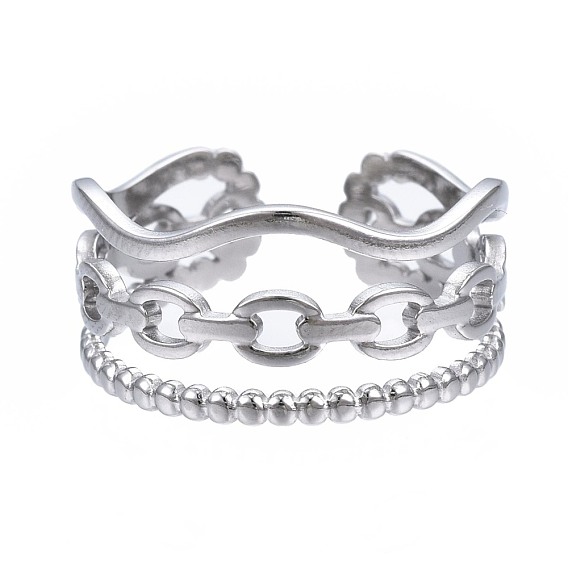 304 anillo de puño abierto de cadena de cable de acero inoxidable, anillo hueco grueso para mujer