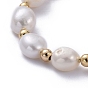 Pulseras de perlas keshi con perlas barrocas naturales, con extensor de cadena de hierro, cuentas de latón y cierres de anillo de resorte