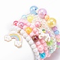 6Pcs Acrylic Beaded Stretch Bracelets Sets, Kid Bracelets for Girls, with Alloy Enamel Pendants, ABS Plastic Imitation Pearl Beads and Elastic Crystal Thread