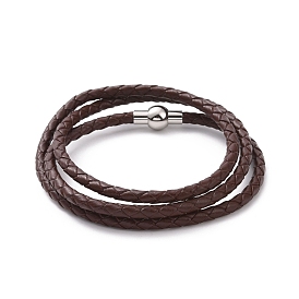 Bracelet enroulé à trois couches en cordon de cuir avec 304 fermoirs magnétiques en acier inoxydable, bracelet punk pour hommes femmes