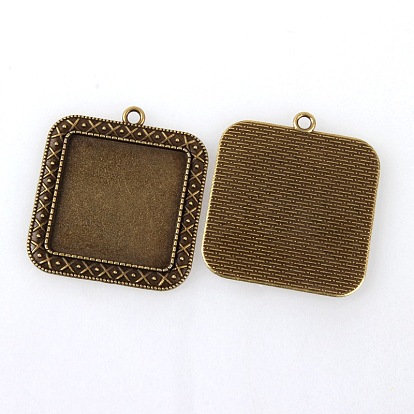 Vintage Tibetan Style Alloy Pendant Cabochon Bezel Settings, Cadmium Free & Nickel Free & Lead Free, Square Tray: 30x30mm, 45x41x2mm, Hole: 3mm, about 100pcs/kg