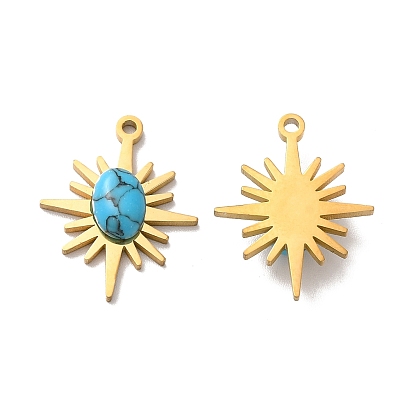 Synthetic Turquoise Pendants,  with Ion Plating(IP) 304 Stainless Steel Findings, Star Charms