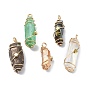 Galvanizadas colgantes de cristal de cuarzo natural, encantos de pepitas envueltas en alambre de cobre, color mezclado