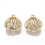 Brass Cubic Zirconia Charms, Nickel Free, Scallop, Clear