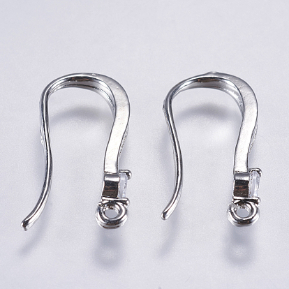 Brass Micro Pave Cubic Zirconia Earring Hooks, with Horizontal Loop, Lead Free & Cadmium Free