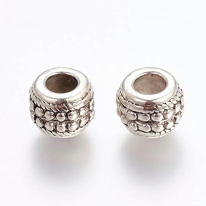 Tibetan Style European Beads, Lead Free and Cadmium Free, Antique Silver, 9.5mm in diameter, 7mm thick, hole: 4mm