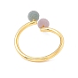 Natural Agate Double Round Beaded Open Cuff Ring, Brass Jewelry for Women
