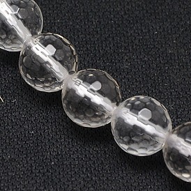Natural Quartz Crystal Beads, Rock Crystal Beads, Faceted(128 Facets), Round