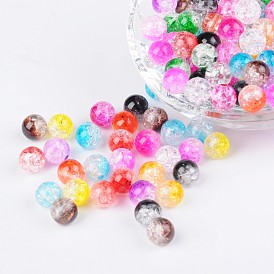 Two Tone Transparent Crackle Acrylic Beads, Half Spray Painted, Round
