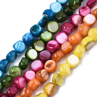 Natural Freshwater Shell Beads Strands, Dyed, Nuggets