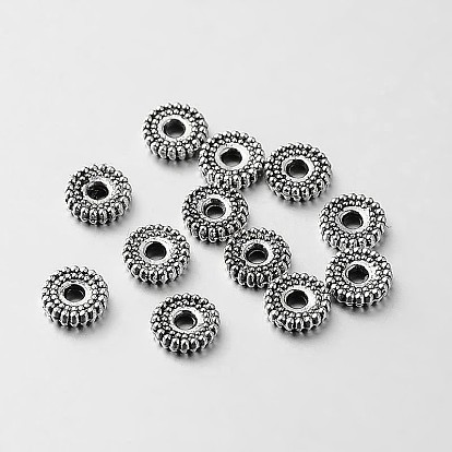 Tibetan Style Alloy Spacer Beads, Flat Round, 7x2mm, Hole: 1.5mm