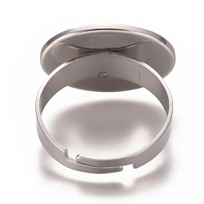 Adjustable 201 Stainless Steel Finger Rings Components, Plain Edge Bezel Cups, Oval