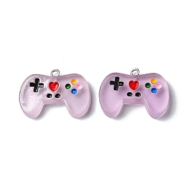Luminous Transparent Resin Pendants, Game Controller Charms, with Platinum Plated Zinc Alloy Loops