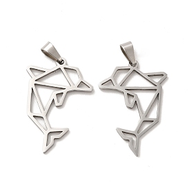 201 Stainless Steel Origami Pendants, Dolphin Outline Charms