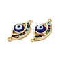 Evil Eye Lampwork Connector Charms, with Real 18K Gold Plated Brass Pave Colorful Cubic Zirconia Findings, Cadmium Free & Lead Free